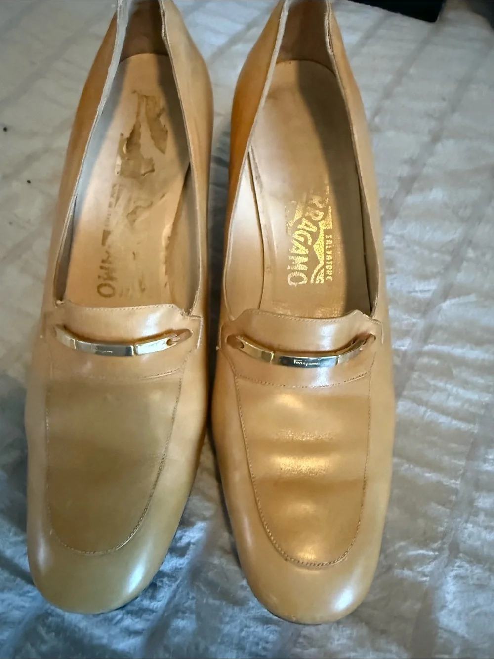 Salvatore Ferragamo Camel/Tan Leather Loafers with Gold Hardware - Picture 1 of 3